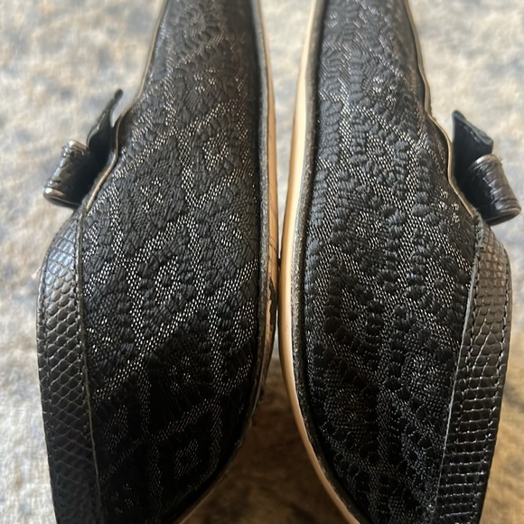 Isaac Made in Italy 8.5 Black Leather & Textile Sling Back Pointed Pumps - Picture 2 of 9